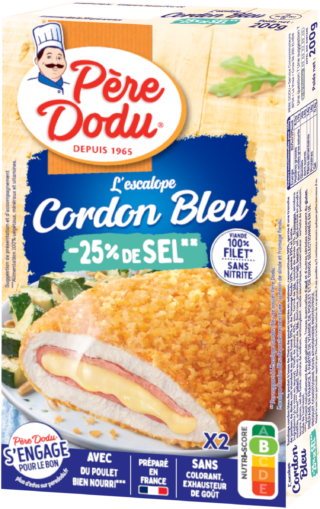 packshot Escalope Cordon Bleu de Poulet -25% de sel Père Dodu
