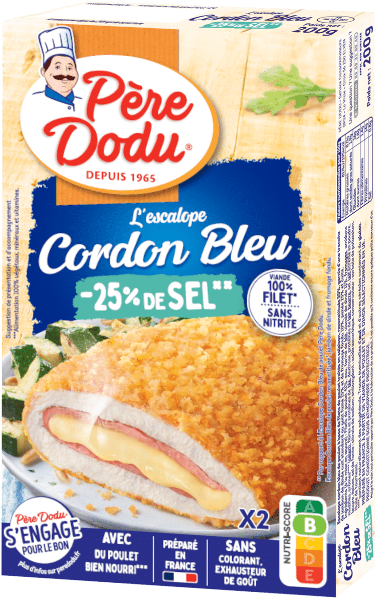 packshot Escalope Cordon Bleu de Poulet -25% de sel Père Dodu