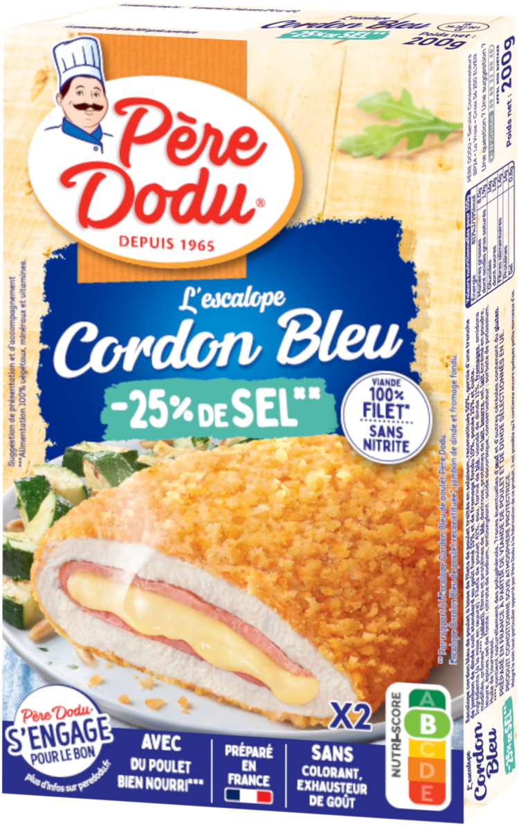 packshot Escalope Cordon Bleu de Poulet -25% de sel Père Dodu
