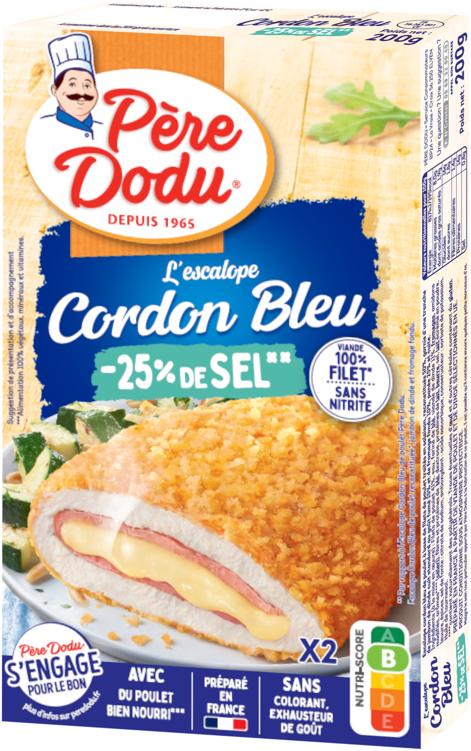 packshot Escalope Cordon Bleu de Poulet -25% de sel Père Dodu