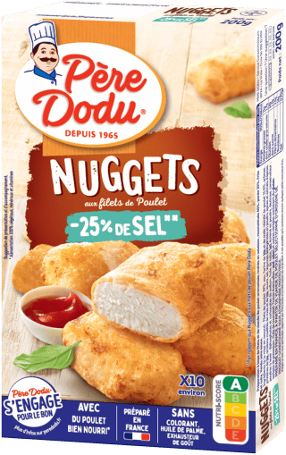 Image du packaging des Nuggets aux filets de poulet Père Dodu -25% de sel