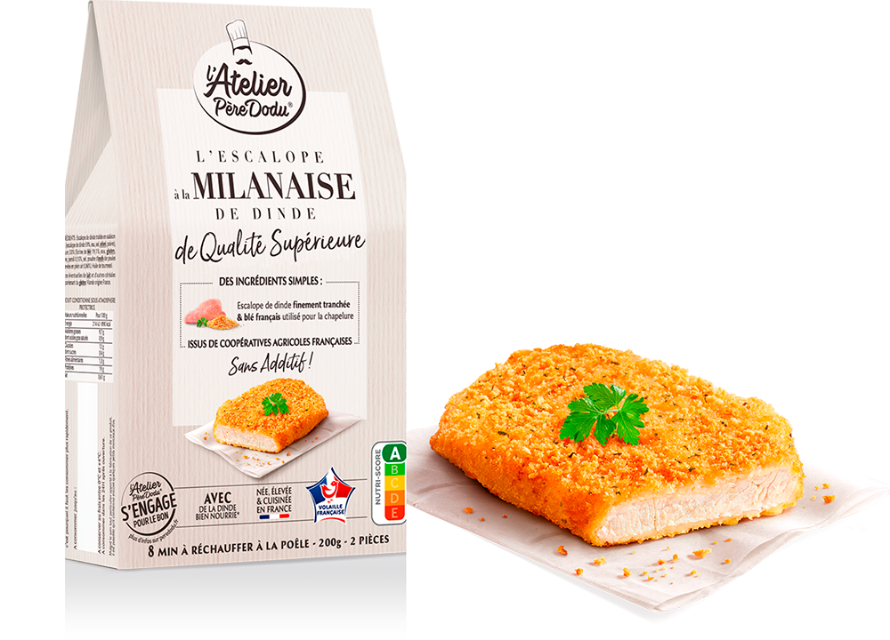 Image du packaging de l'Escalope à la Milanaise l'Atelier Père Dodu