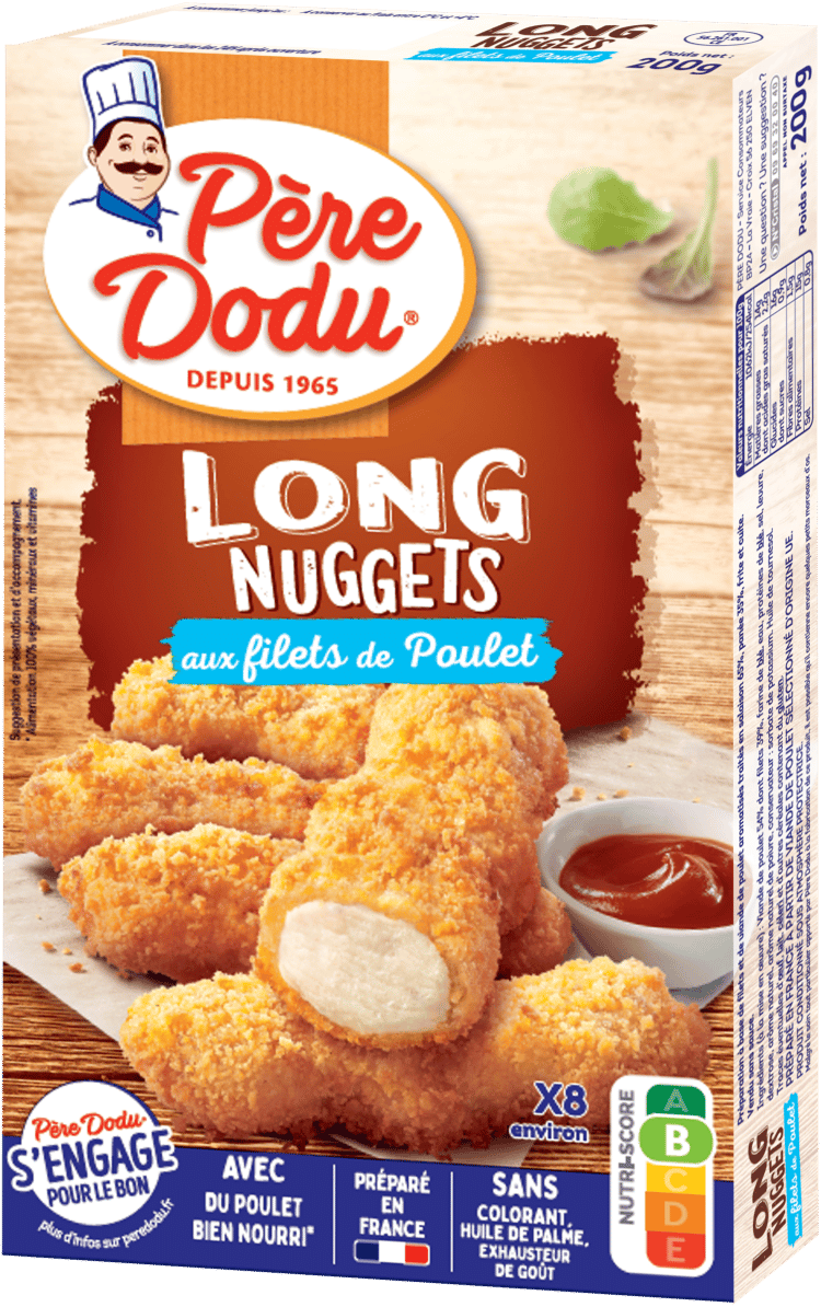 Image du packaging des Long Nuggets aux filets de poulet Père Dodu