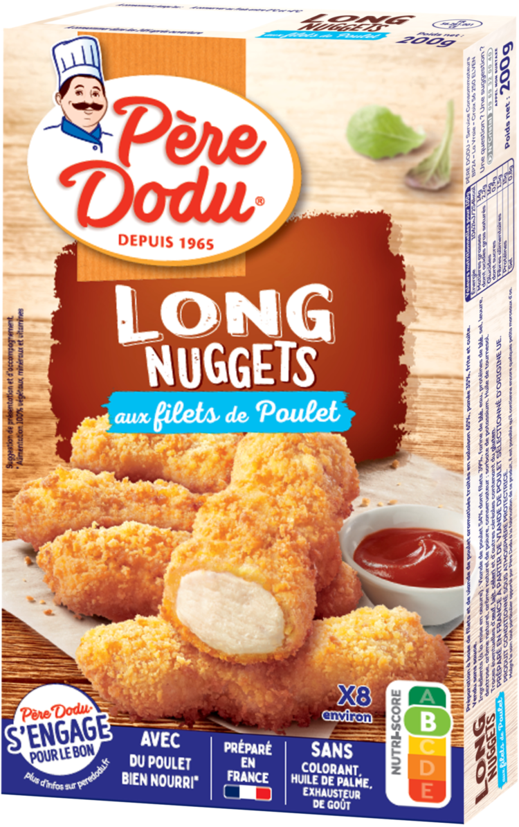 Image du packaging des Long Nuggets aux filets de poulet Père Dodu