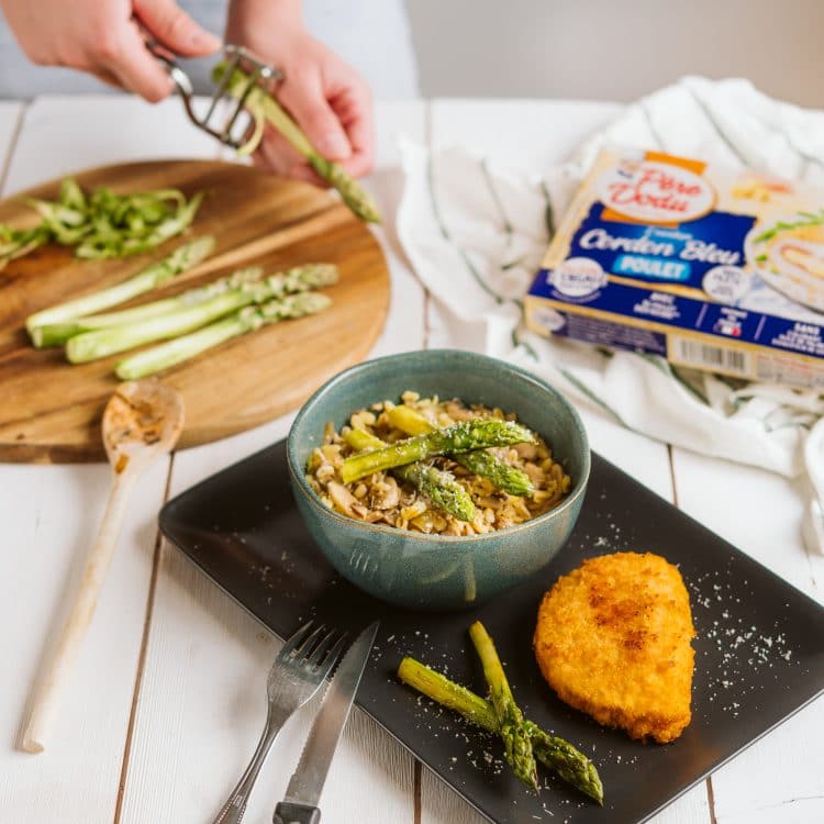 Cordon bleu Père Dodu et blésotto aux asperges