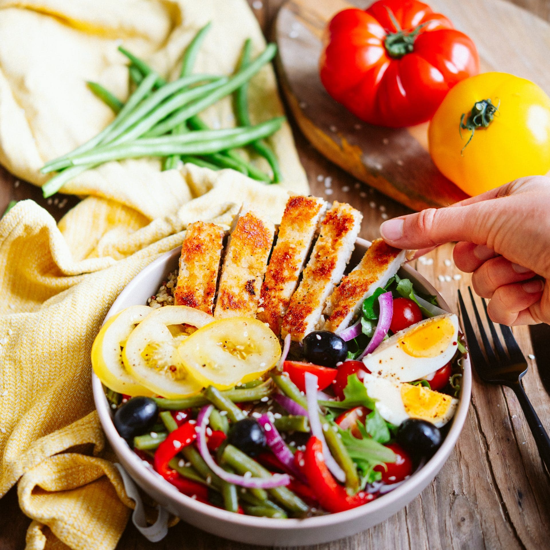 Escalope milanaise et salade niçoise Père Dodu