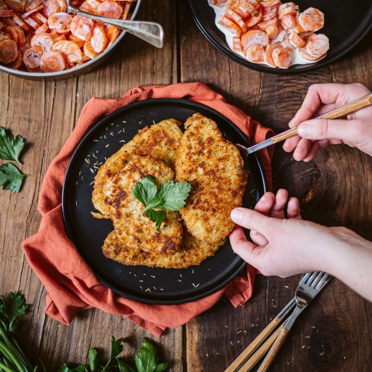 Recette de l'escalope milanaise l'atelier père dodu et de ses carottes sautées