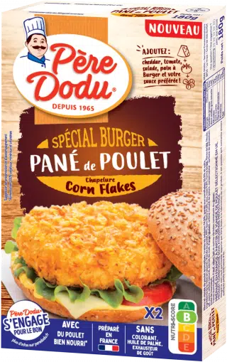 Image du packaging du pané de poulet spécial burger chapelure corn flakes