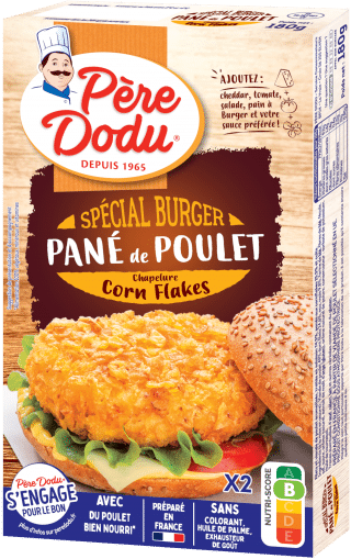 Packshot pané de poulet spécial burger chapelure Corn Flakes