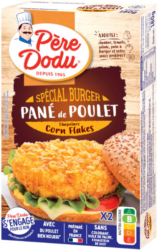 Packshot pané de poulet spécial burger chapelure Corn Flakes